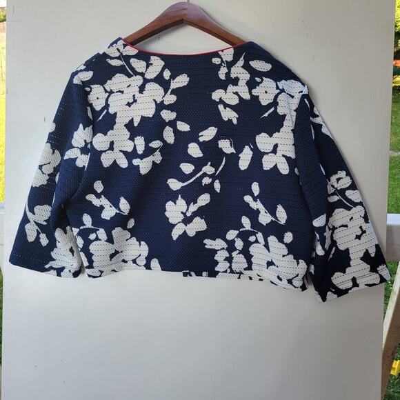 Perceptions Womens Navy White Floral Cropped Open Front 3/4 Sleeve Bolero Sz 18 - Picture 8 of 8